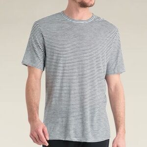 Icebreaker Merino Linen SS Tee Stripe Mens Large Snow Midnight Navy Shirt New
